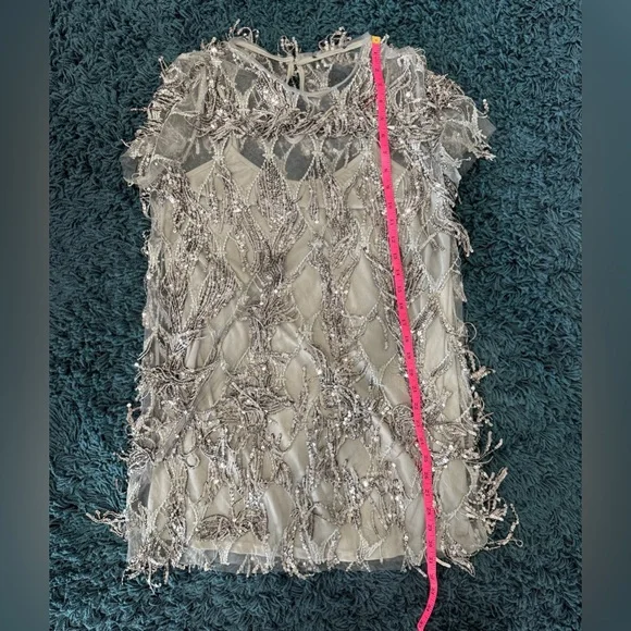 Lulus On a the Dance Floor Silver Sequin Fringe Shift Dress size Small - Picture 4 of 12